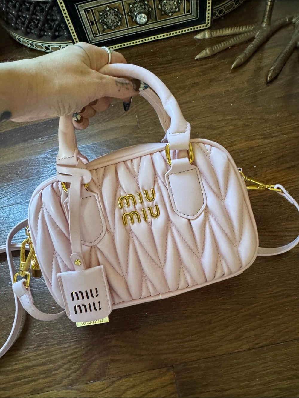 Miu Miu Inspired Pale Pink Quilted Top-Handle Mini Bag with Gold Hardware